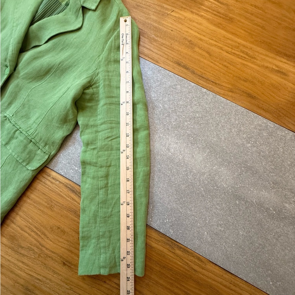 Sundance Oaklee Linen Double Breasted Blazer Green Tea Size Large Petite - Picture 12 of 12
